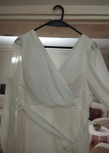 Beyaz Midi Bohem V Yaka Elbise - Görsel 6