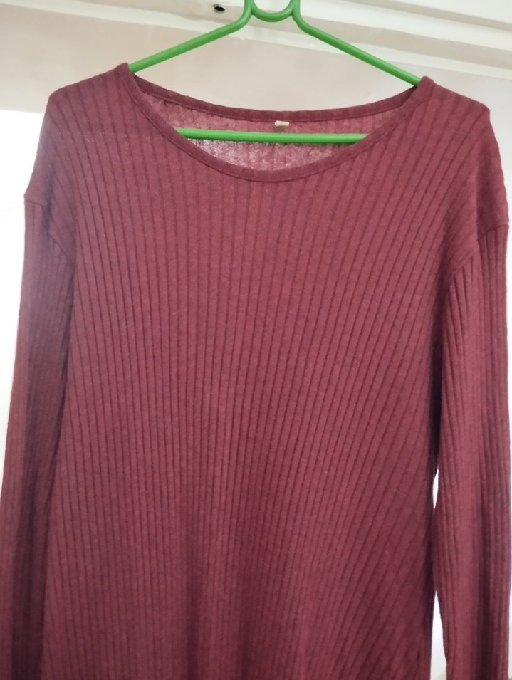 Bordo Uzun Kollu Triko Elbise - Görsel 2