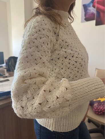 Vakko model çiçekli kazak - Görsel 5