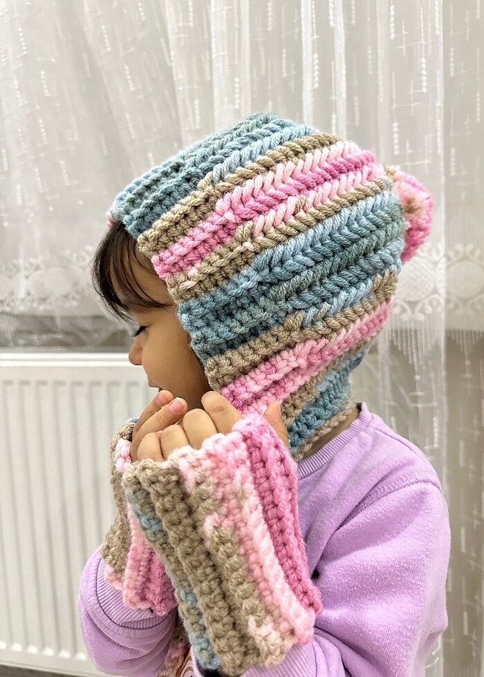 El örgüsü yünlü şapka eldiven - Görsel 2