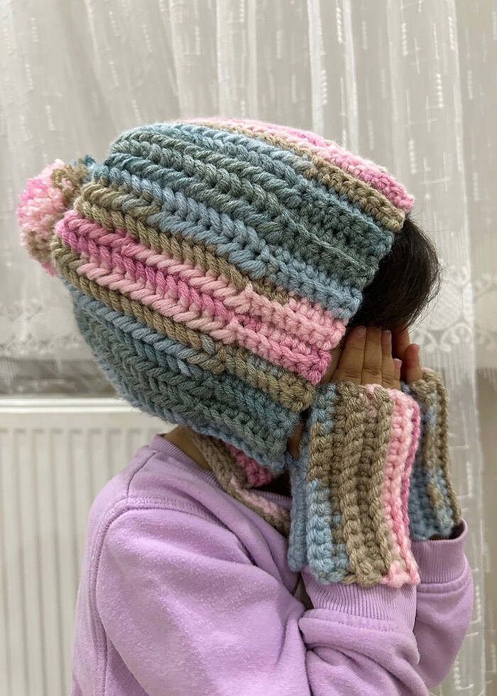 El örgüsü yünlü şapka eldiven - Görsel 3