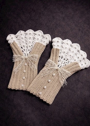 Dantel Detaylı Örgü vintage Eldiven - Görsel 4