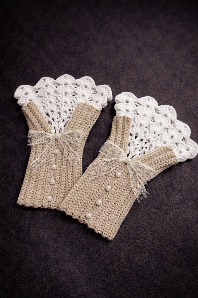 Dantel Detaylı Örgü vintage Eldiven - Görsel 4