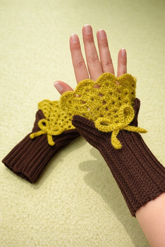 Dantel Detaylı Örgü vintage Eldiven - Görsel 2