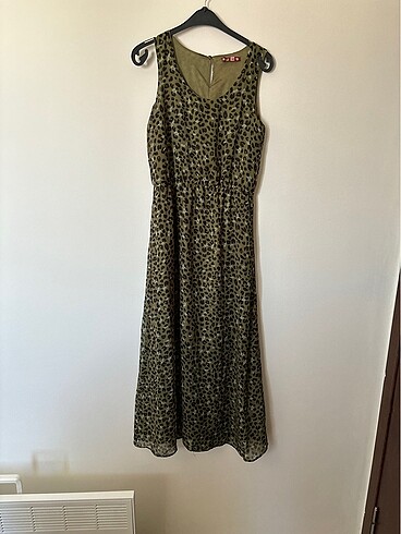 Haki leopar Şifon yazlık elbise