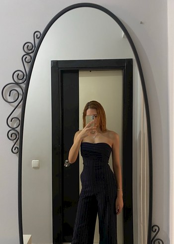 Siyah Transparan Bant Detaylı Midi Tulum