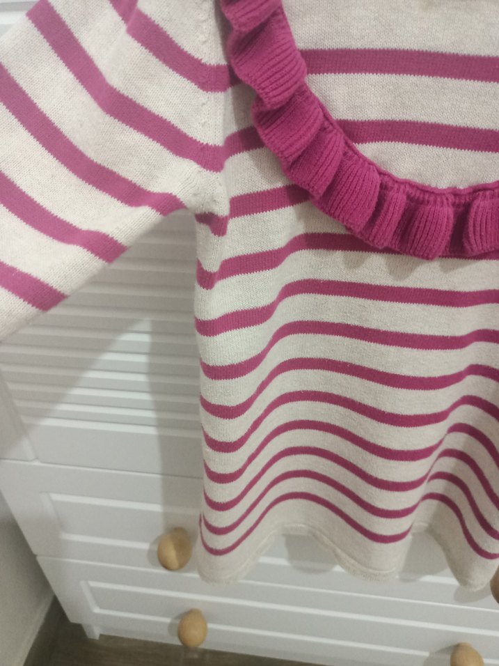 Kız Çocuk Pembe Çizgili Fırfırlı elbise - Görsel 4