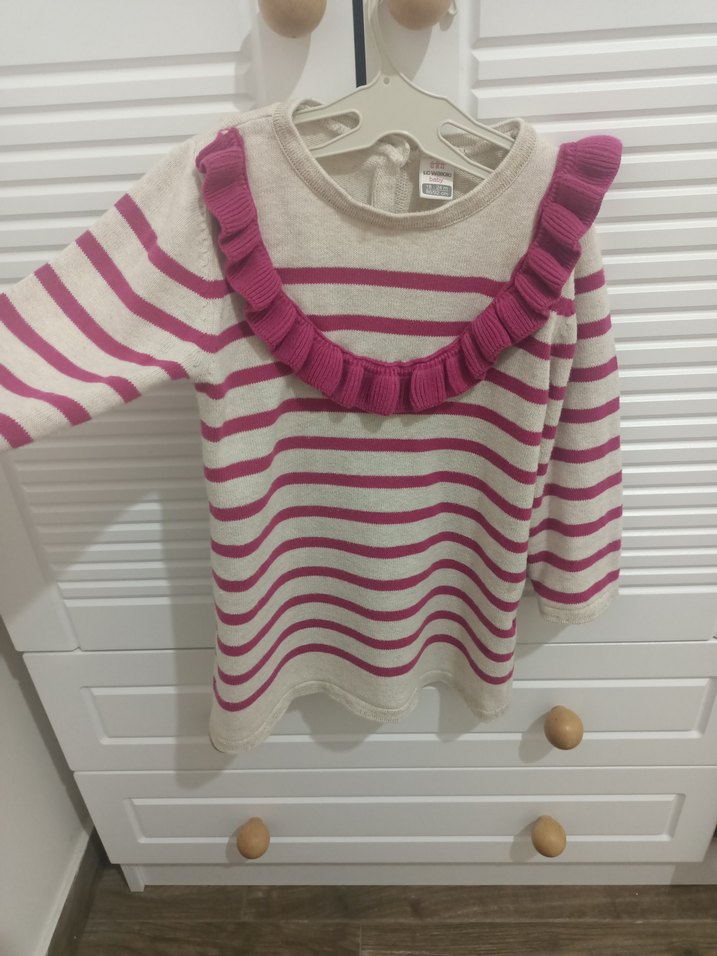 Kız Çocuk Pembe Çizgili Fırfırlı elbise - Görsel 2