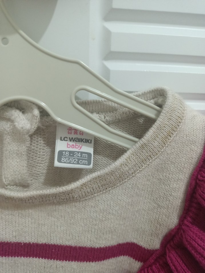 Kız Çocuk Pembe Çizgili Fırfırlı elbise - Görsel 3