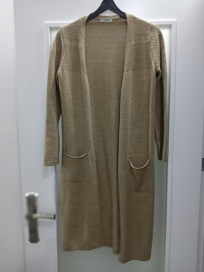 Bej Uzun Triko Kadın Hırka - Görsel 2