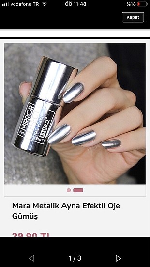 Mara metalik ayna efektli oje gümüş