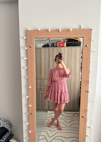 s Beden pembe Renk Pembe Mini Bohem Elbise