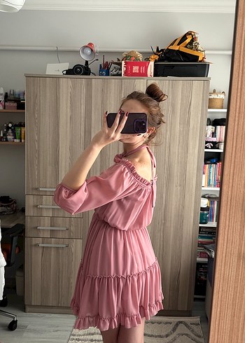 Diğer Pembe Mini Bohem Elbise