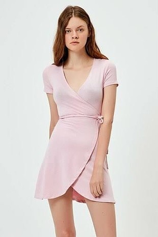 Bershka pembe mini kruvaze elbise