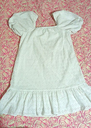 Kız Çocuk Beyaz Nakışlı Fırfırlı Elbise - Görsel 2