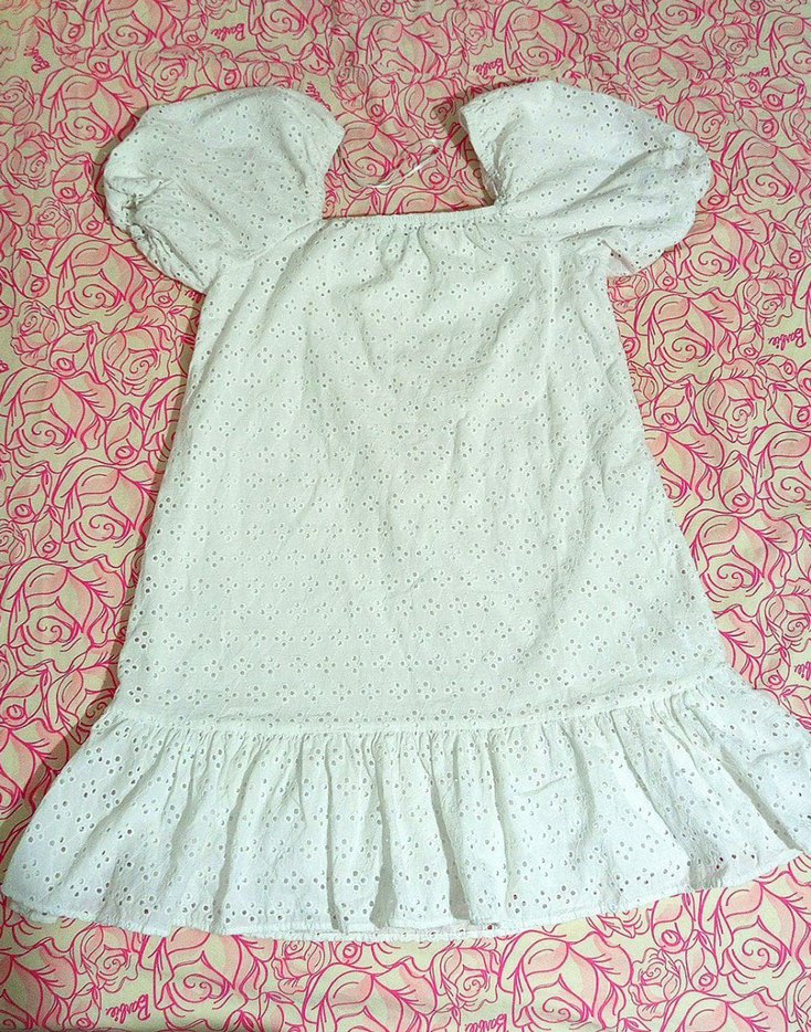 Kız Çocuk Beyaz Nakışlı Fırfırlı Elbise - Görsel 2