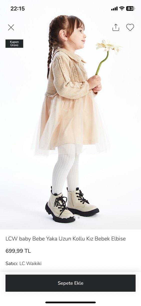 LCW baby Bej Örgü Kız Bebek Elbise - Görsel 2