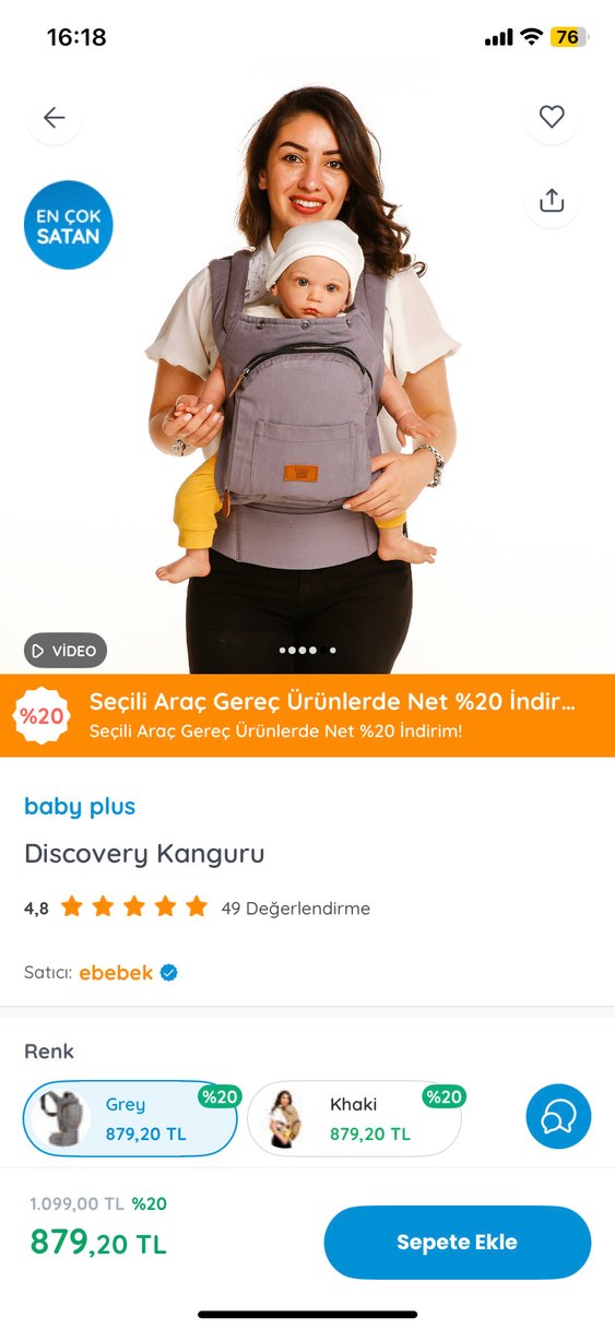 Gri Bebek Taşıyıcı Kanguru babyplus - Görsel 4