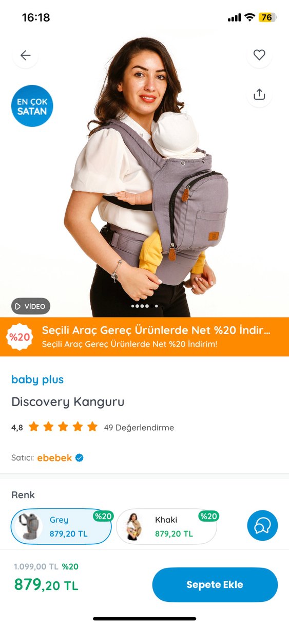 Gri Bebek Taşıyıcı Kanguru babyplus - Görsel 5