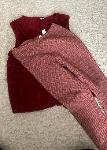 Bordo Kız Çocuk Peluş Yelekli takım - Görsel 3