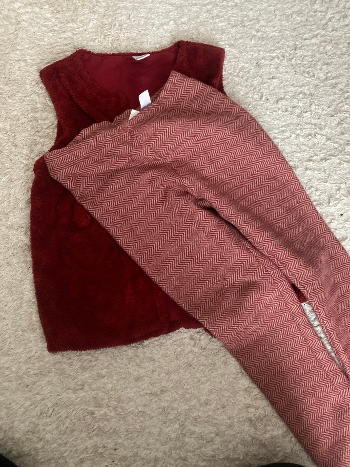 Bordo Kız Çocuk Peluş Yelekli takım - Görsel 3