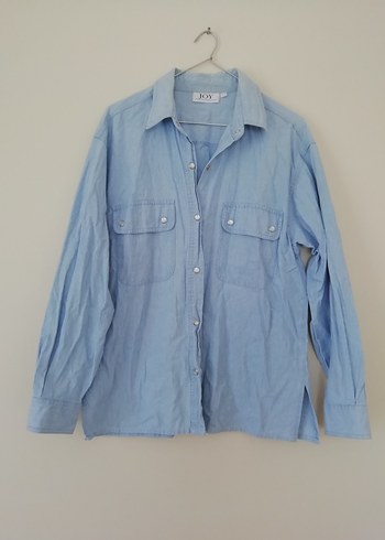 Mavi Düğmeli Uzun Kollu Denim Gömlek