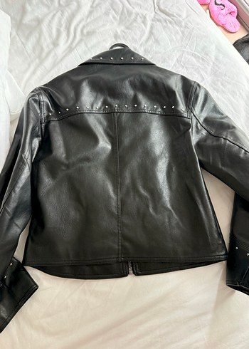 Kadın Siyah Deri Biker Ceket - Görsel 4