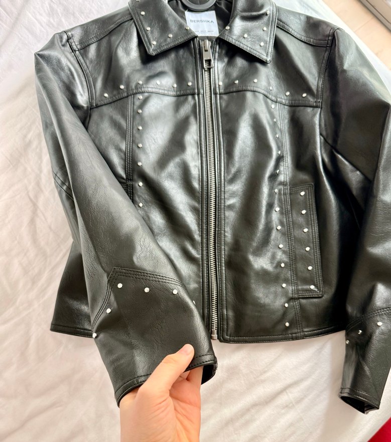 Kadın Siyah Deri Biker Ceket - Görsel 2