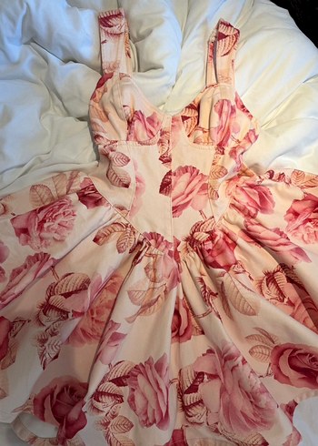 Pembe Çiçekli Fırfırlı Midi Elbise - Görsel 4