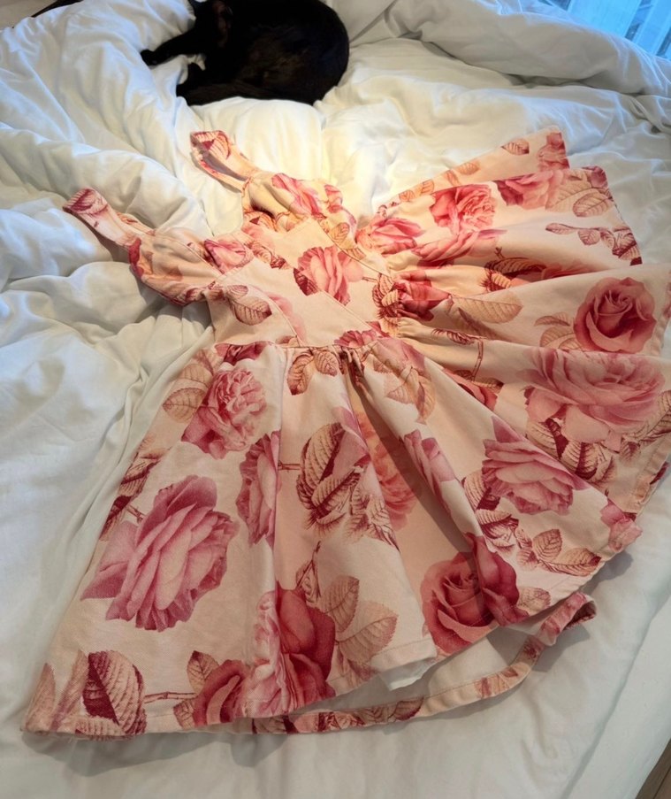 Pembe Çiçekli Fırfırlı Midi Elbise - Görsel 3