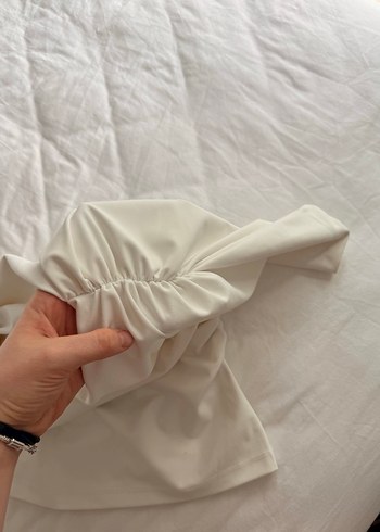 Drapeli Beyaz Kadın Bluz - Görsel 3