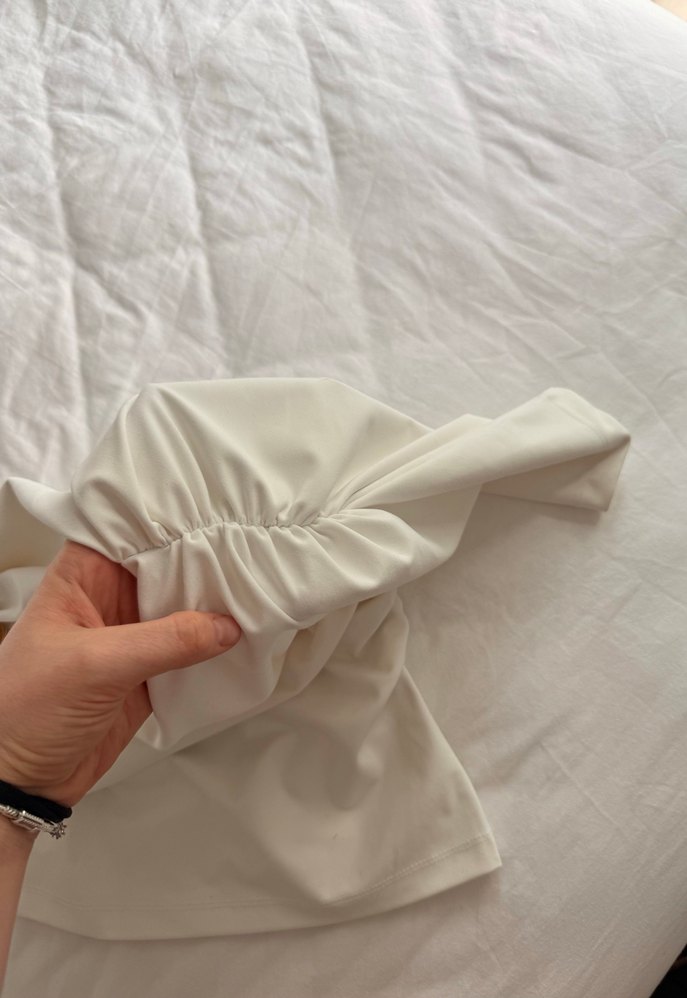 Drapeli Beyaz Kadın Bluz - Görsel 3