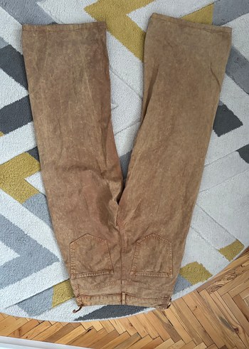 Hardal Bol Kesim Midi Kadın Kot Pantolon - Görsel 3