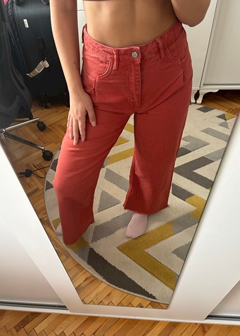 Kadın Kiremit Bol Kesim Kot Pantolon - Görsel 3