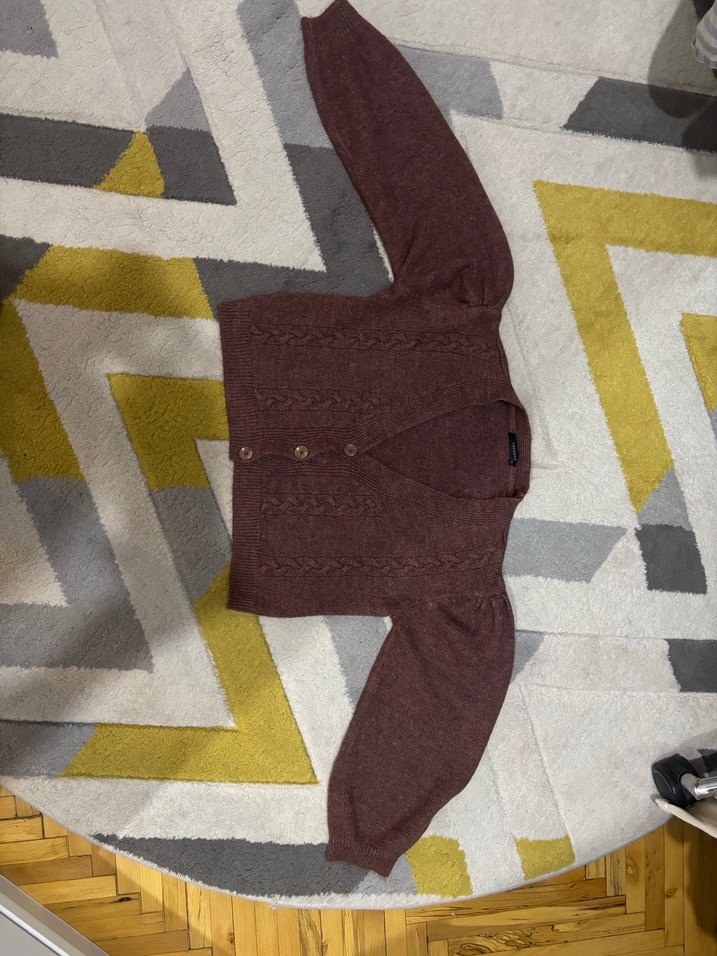 Bordo Örgü Salaş Crop Hırka - Görsel 2