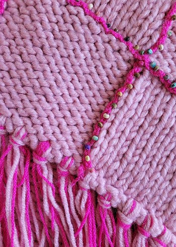 Pembe Ekoseli Bohem Kız Çocuk Panço - Görsel 4