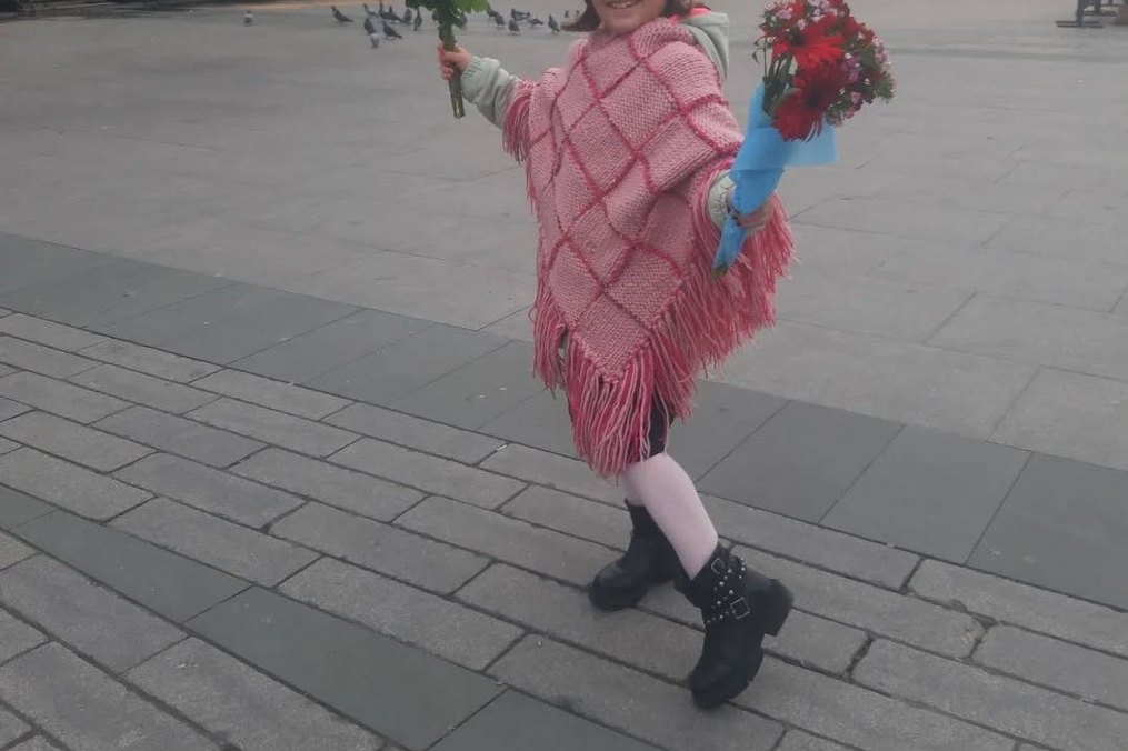 Pembe Ekoseli Bohem Kız Çocuk Panço - Görsel 2