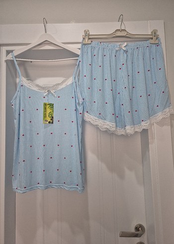 Mavi Dantel Detaylı Kadın Pijama Takımı