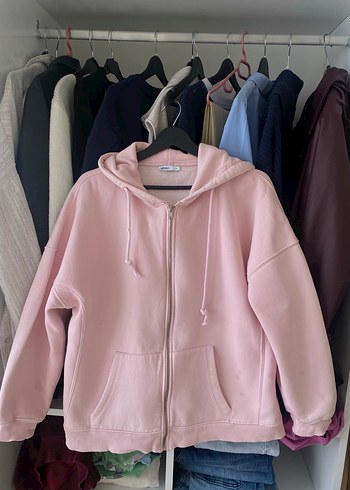 s Beden pembe Renk Kadın Pembe Kapüşonlu Rahat Sweatshirt