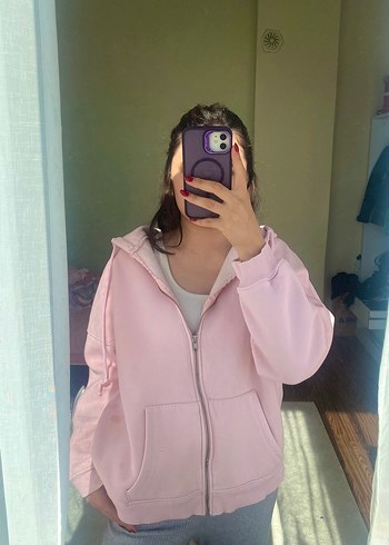 s Beden Kadın Pembe Kapüşonlu Rahat Sweatshirt