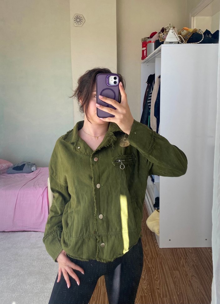 Düğmeli Haki Kadın Ceket - Görsel 3