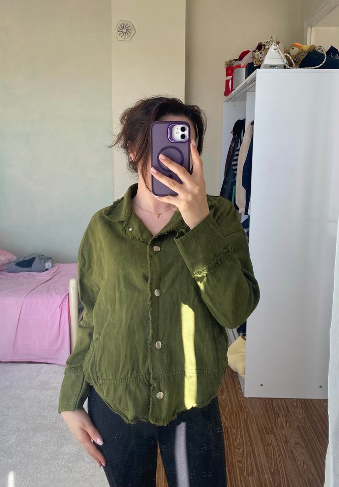 Düğmeli Haki Kadın Ceket - Görsel 2