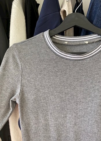 s Beden gri Renk Koton Gri Uzun Kollu Crop Top