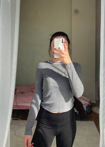 Koton Gri Uzun Kollu Crop Top