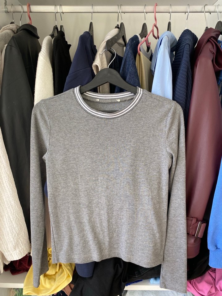 Koton Gri Uzun Kollu Crop Top - Görsel 4