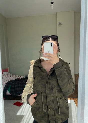 Kadın Kamuflaj Desenli Kapüşonlu mont - Görsel 3