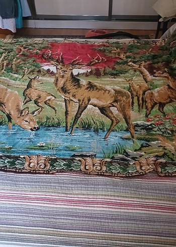 Antika  çok renkli ipek kadife duvar halısi - Görsel 3