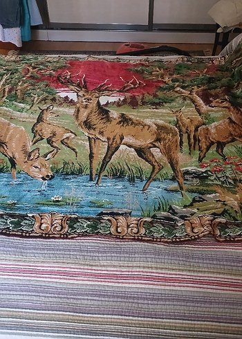 Antika  çok renkli ipek kadife duvar halısi - Görsel 2