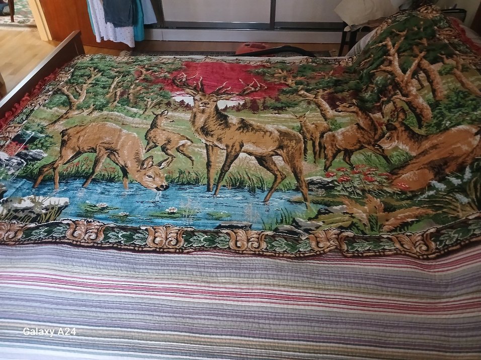 Antika  çok renkli ipek kadife duvar halısi - Görsel 3