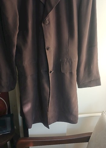 Yurtdişindan  ofis için ipek uzun  kahverengi   Midi Ceket - Görsel 5